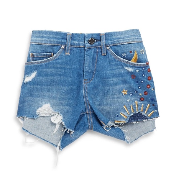 Blank NYC Girls Embroidered Denim Shorts Size 7 Cut Off - Picture 1 of 7